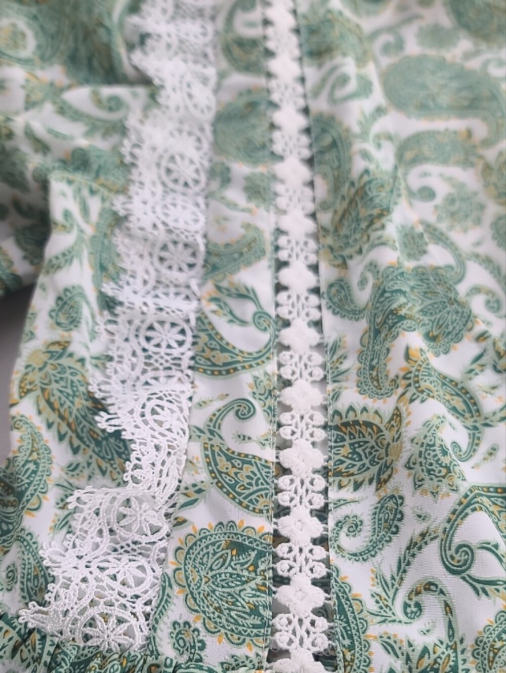 Floral Lace-Trim V-Neck Blouse in Olive Green - Picture 4 of 4